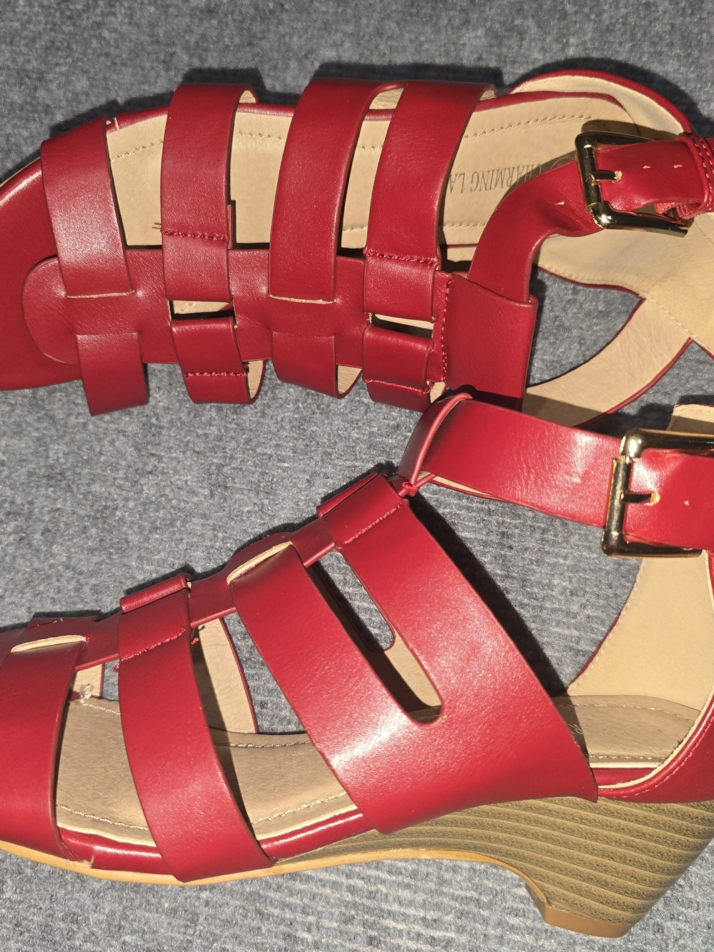Charming Lady Red Gladiator Wedge Sandals Women’s Size 7.5